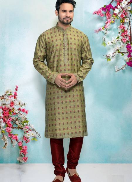 Green Colour Fancy New Party And Function Wear Traditional Pure Jaquard Silk Brocade Kurta Pajama Redymade Collection 1032-8381